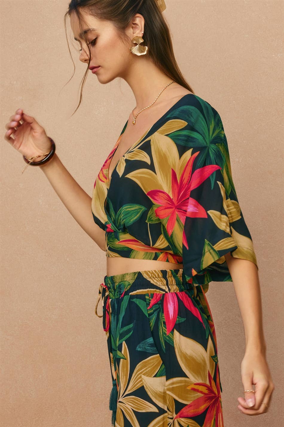 Tropical Surplice Dolam Sleeve Top