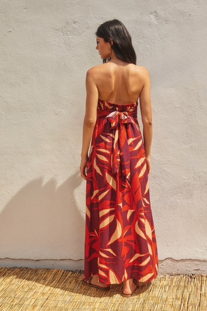 Red Zinfandel Tie Back Maxi Dress