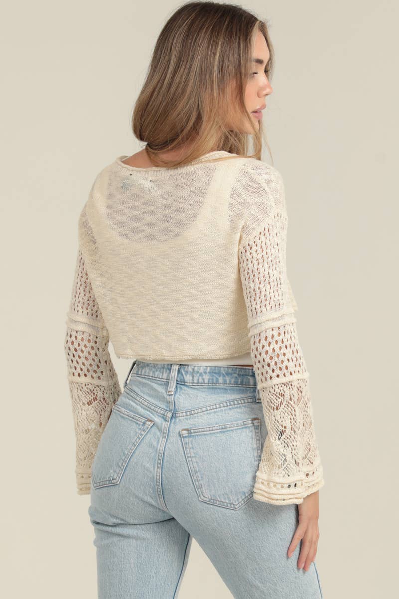 Crochet Flare Sleeve Tie Front Cardigan