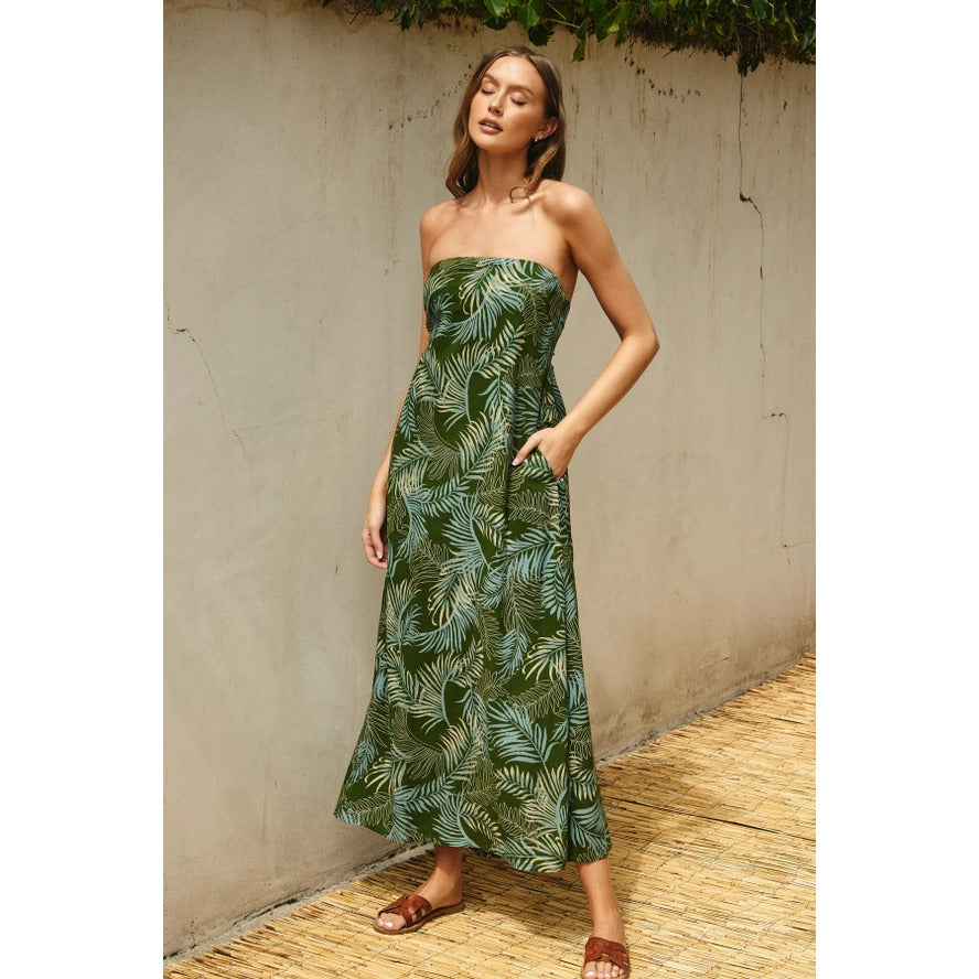 Palm Print Tie Back Maxi Dress