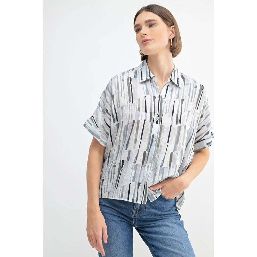 Abstract S/S Button Up Top