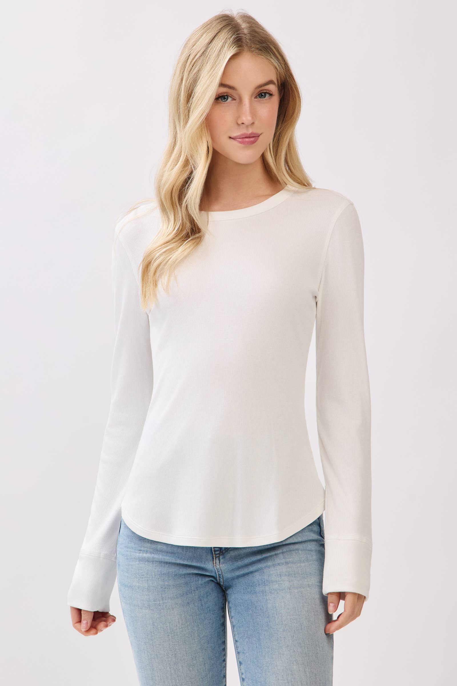 Ribbed Crew Neck Long Sleeve Fitted Top