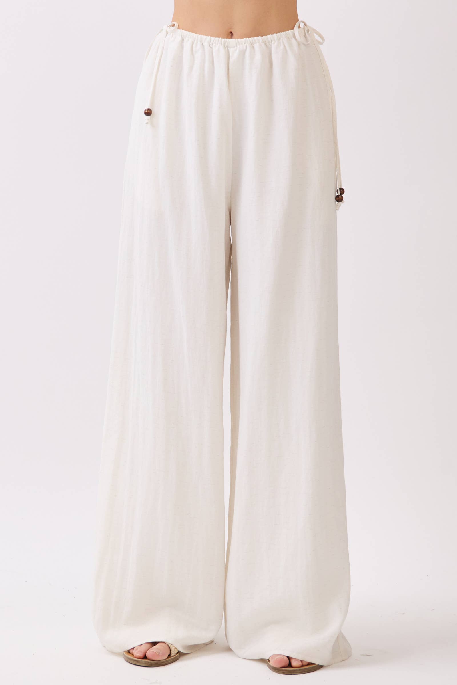 Beaded Side Tie Wide Leg Pants
