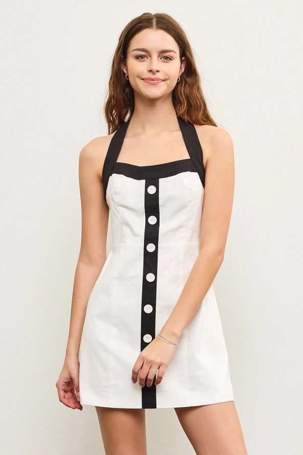 Retro Button Up Halter Dress