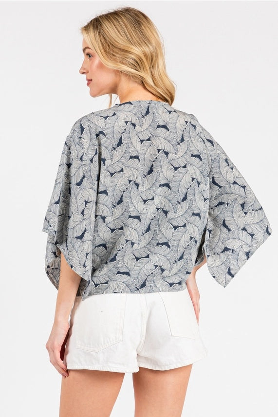 Palm Leaf Print Tie Front Top