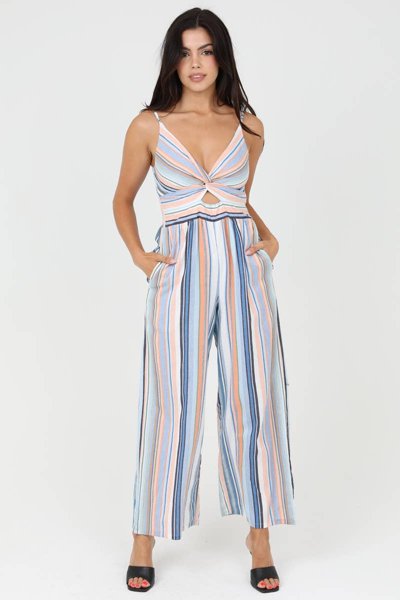 Candy Stripe Twist Front Jumpsuit