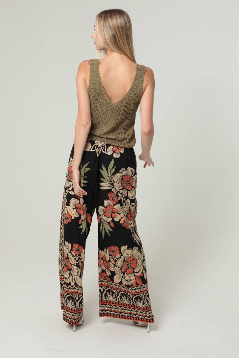 Floral Printed Tie Waist Pants