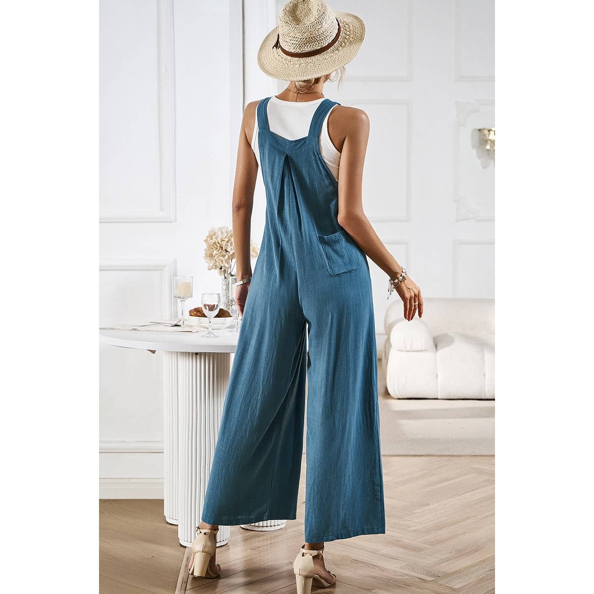 Wide Leg Pocket Shoulder Tie Overalls