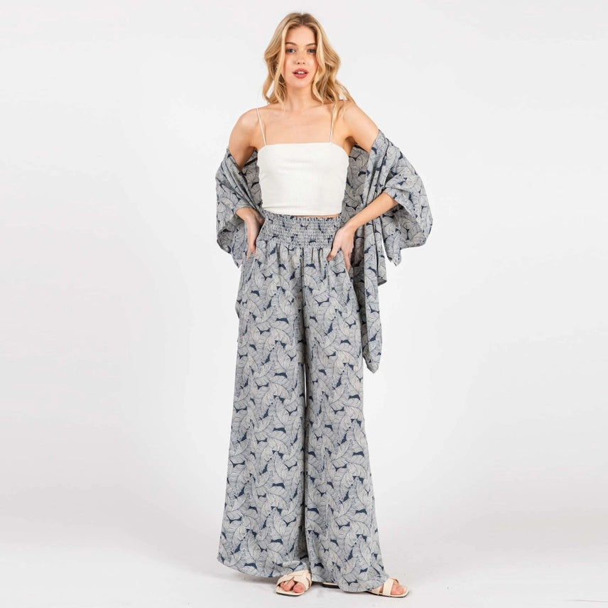 Palm Leaf Print Smock Pants
