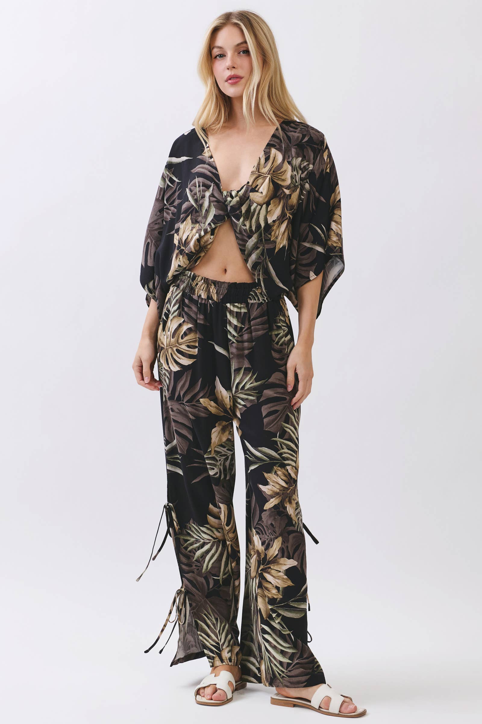Monstera Split Tie Detail Pants
