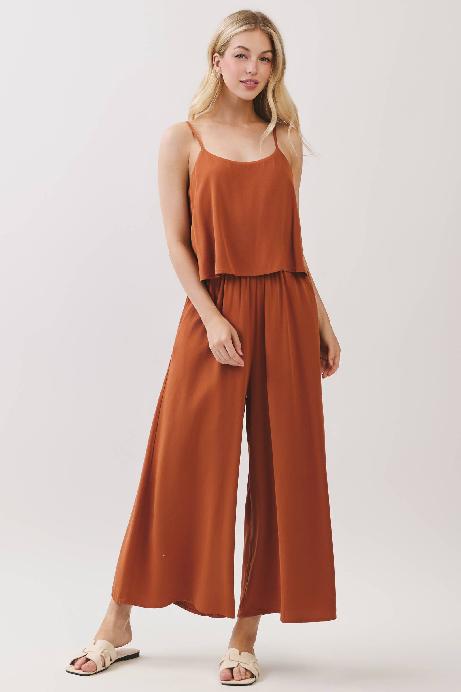 FLOWY CAMI TOP WIDE LEG JUMPSUIT