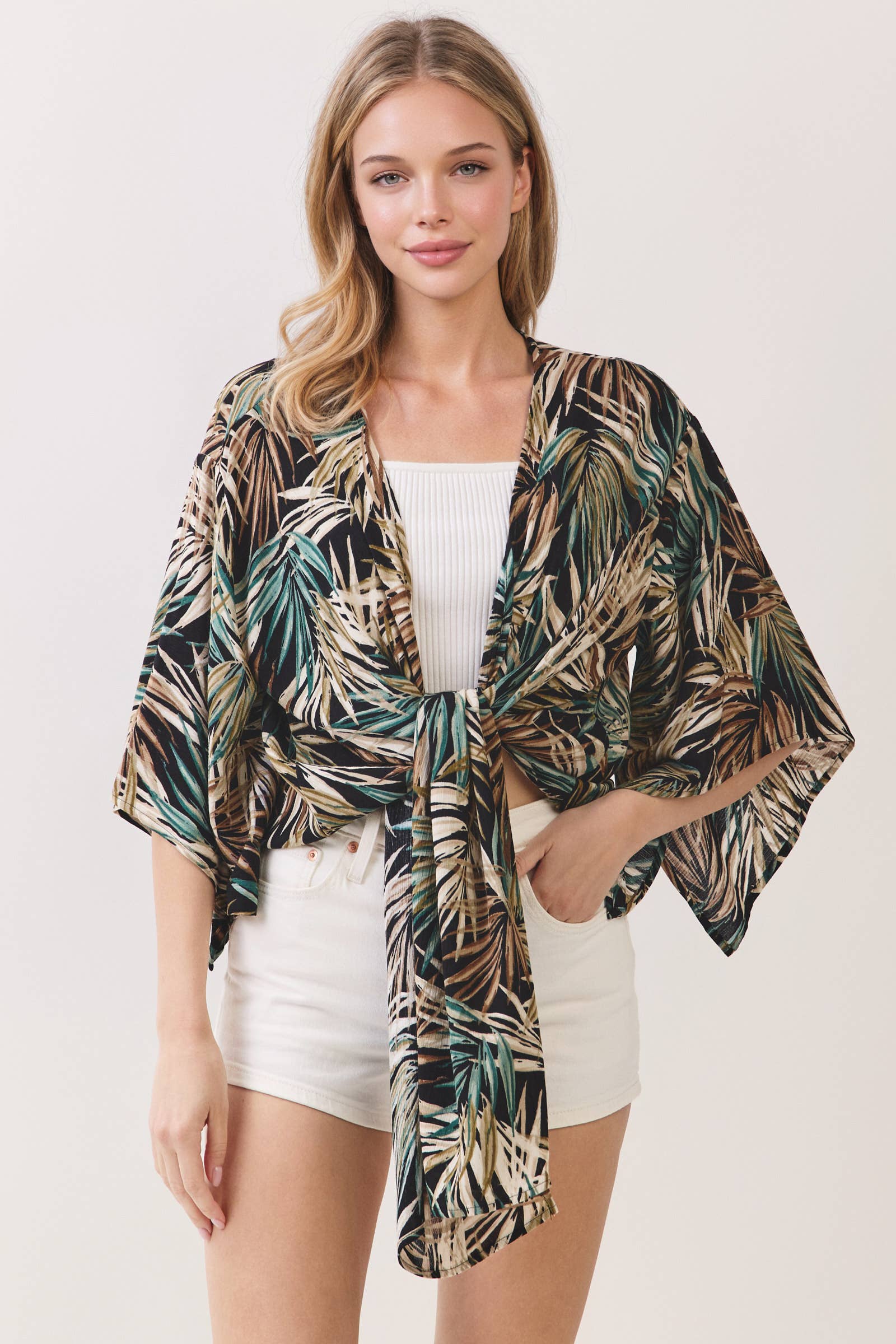 TROPICAL PRINT KIMONO CARDIGAN