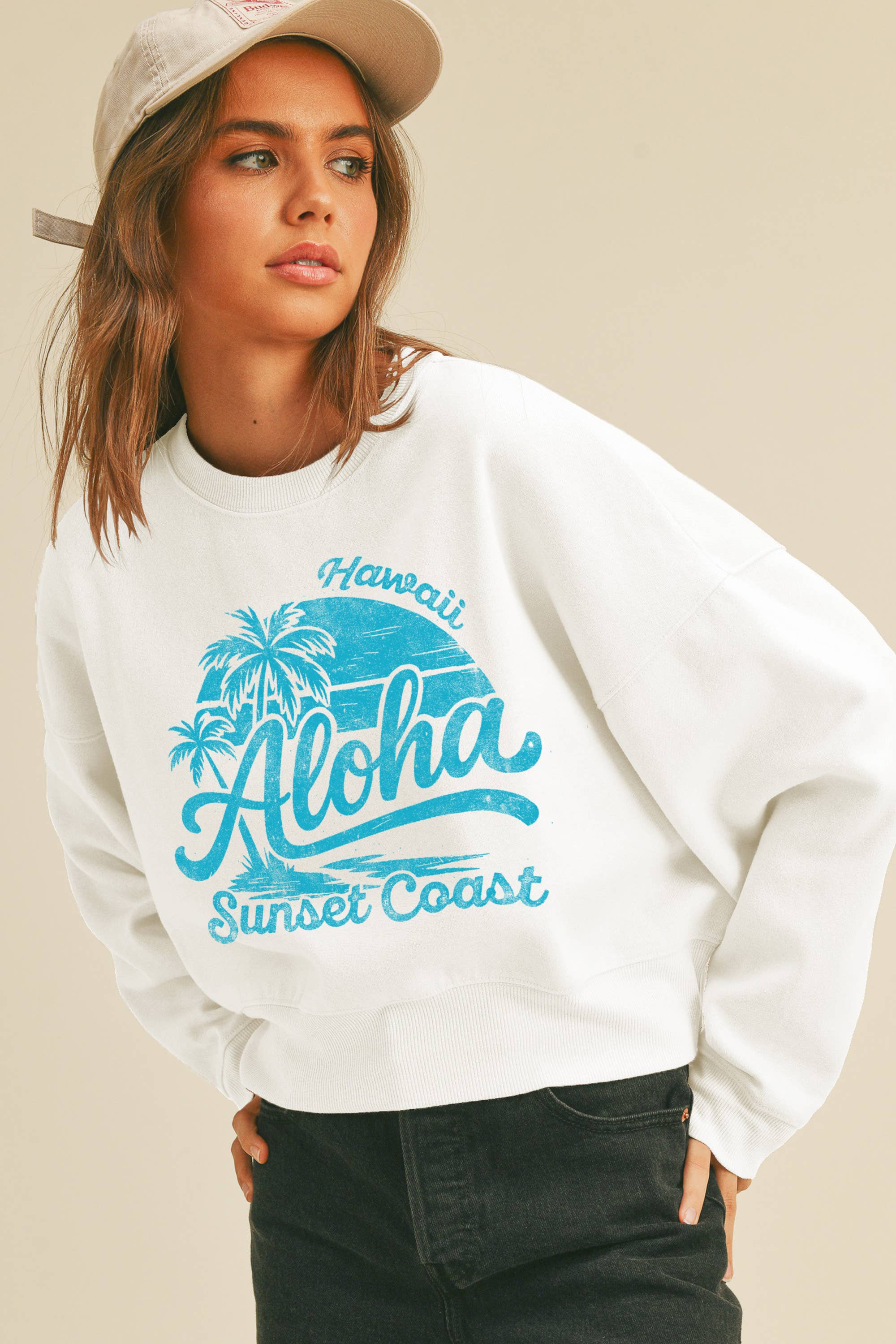 Aloha Sunset Coast Cropped Long Sleeve Sweatshirt
