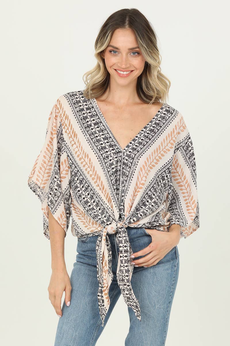 Geometric Tie Hem Blouse