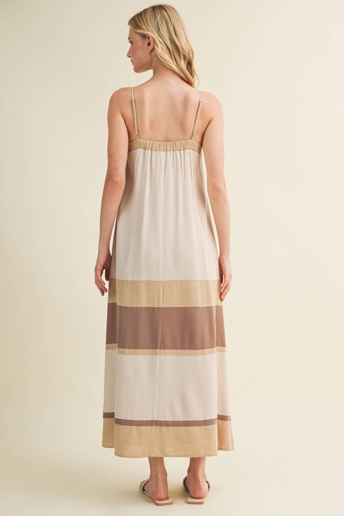 Color Blocked Straight Neck Maxi Dress