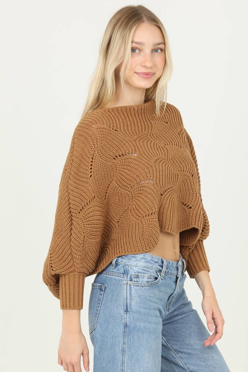 Cable Knit Scalloped Batwing Sweater