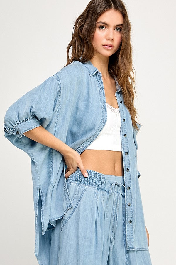 Tencel Puff Sleeve Button Down