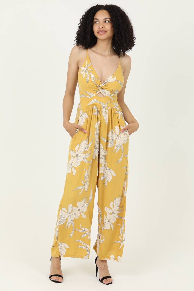 Retro Floral Twist Front Jumpsuit