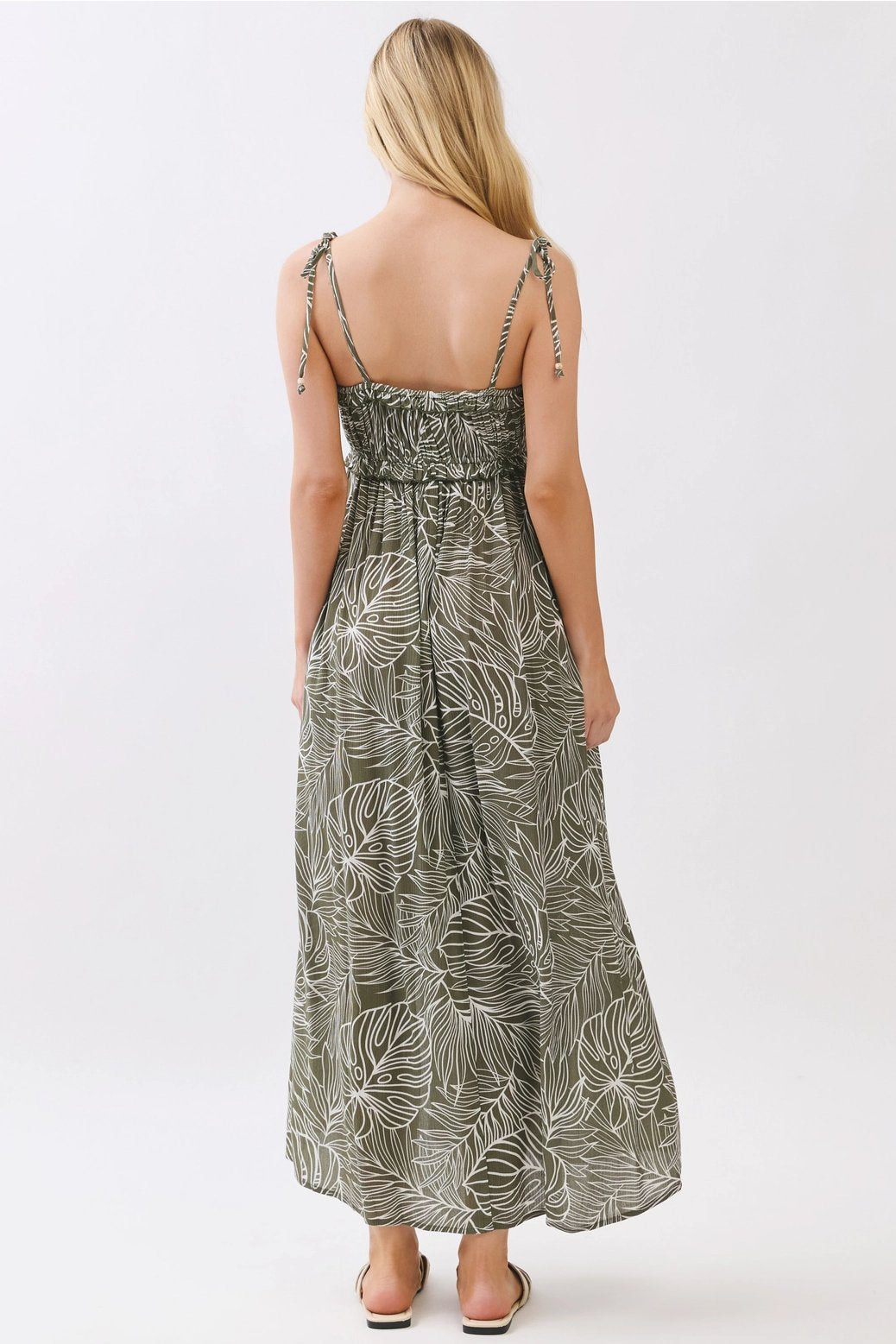 Monstera Tie Strap Midi Dress