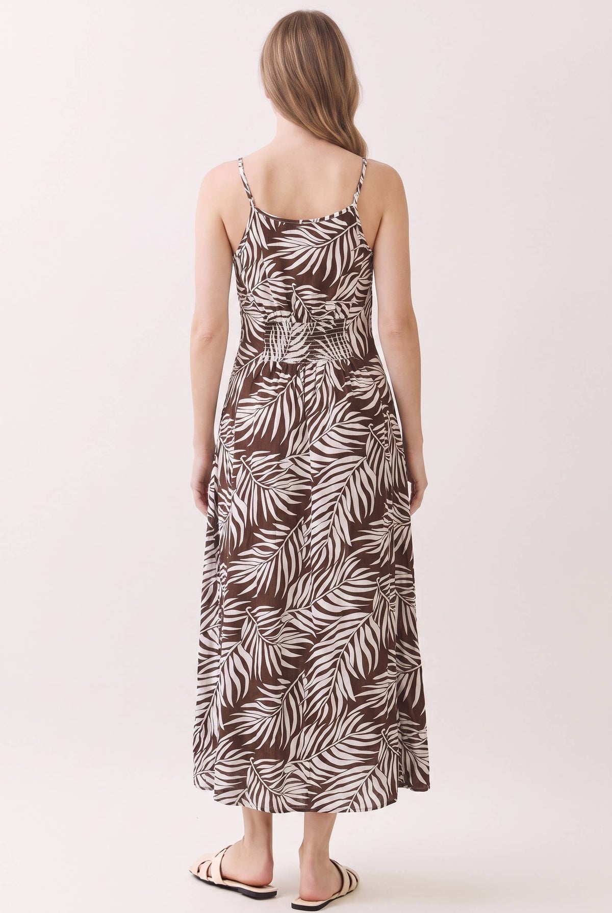 Button Trim Flowy Maxi Dress