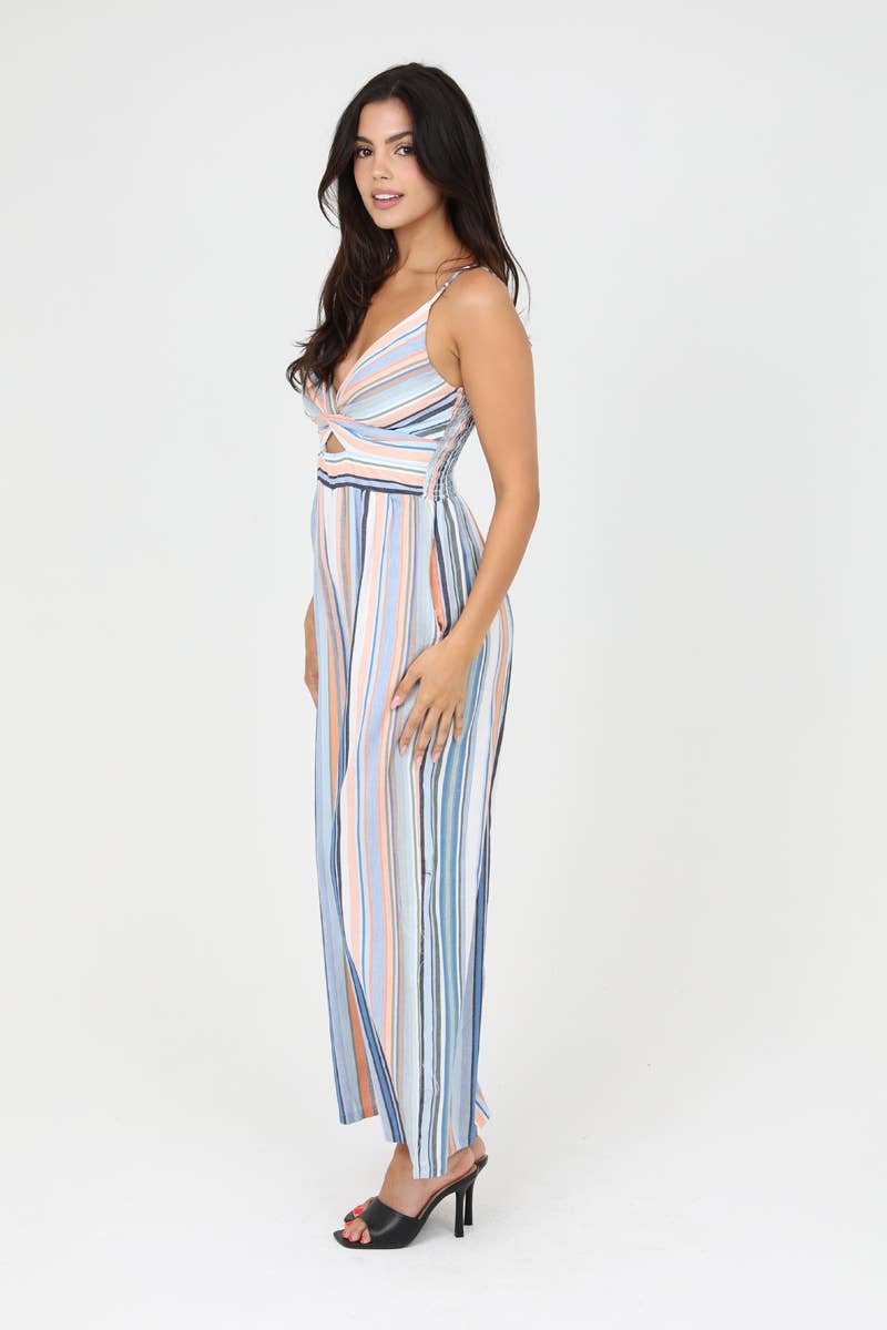 Candy Stripe Twist Front Jumpsuit