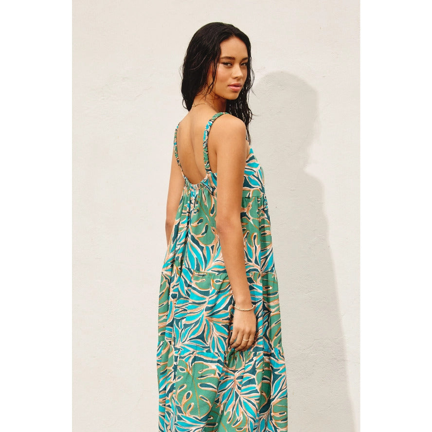 Monstera Baby Doll Maxi Dress