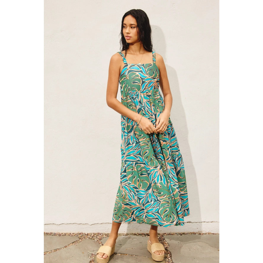 Monstera Baby Doll Maxi Dress