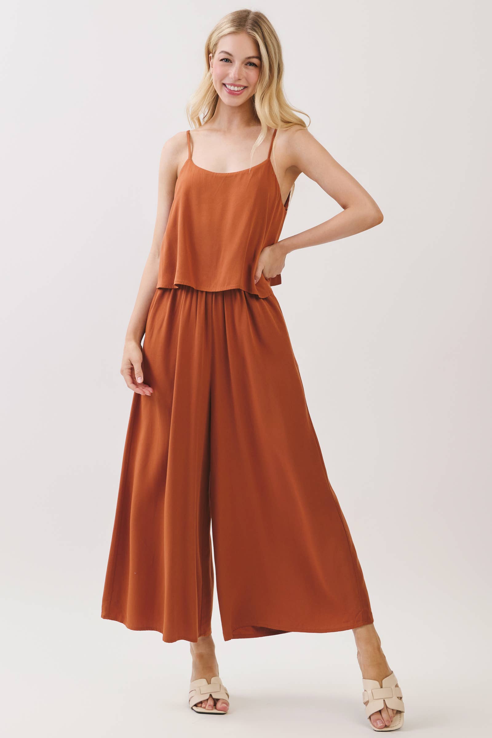 FLOWY CAMI TOP WIDE LEG JUMPSUIT