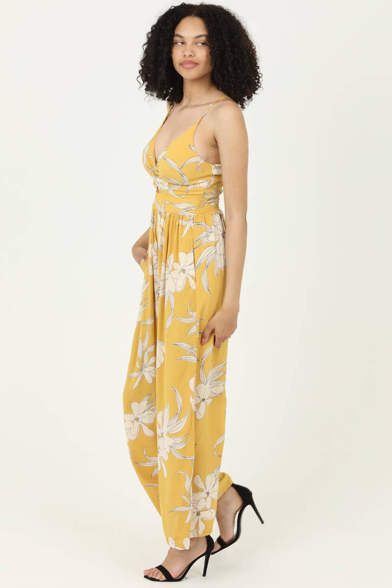 Retro Floral Twist Front Jumpsuit