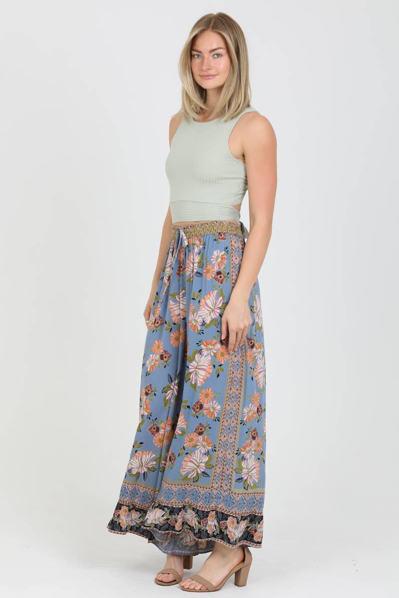 Border Print Wide Leg Pants