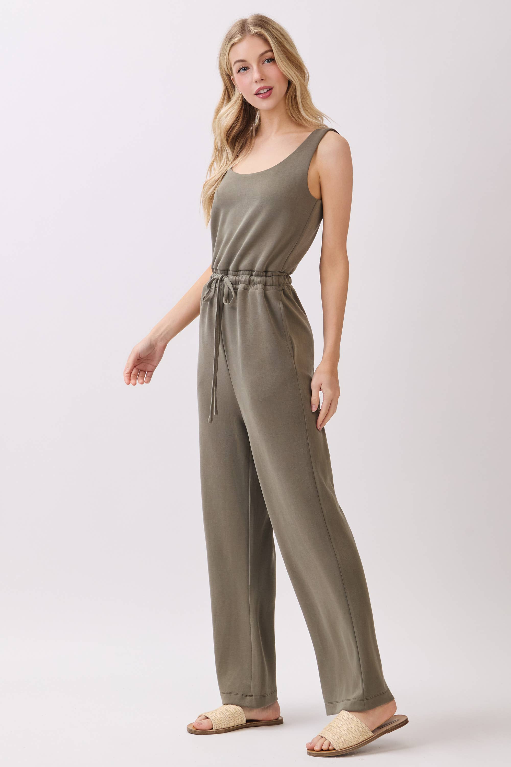 U Back Tie Waist Jumpsuit