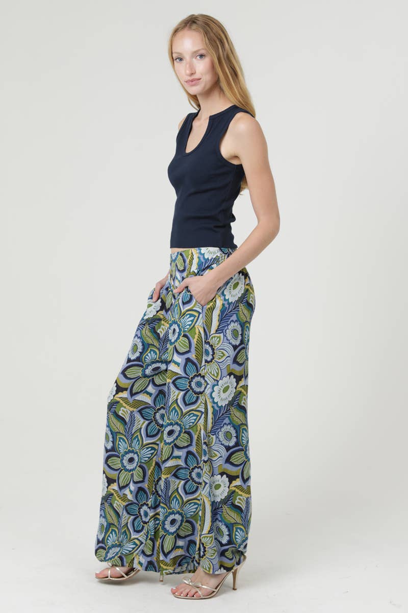 Retro Print Wide Leg Pants