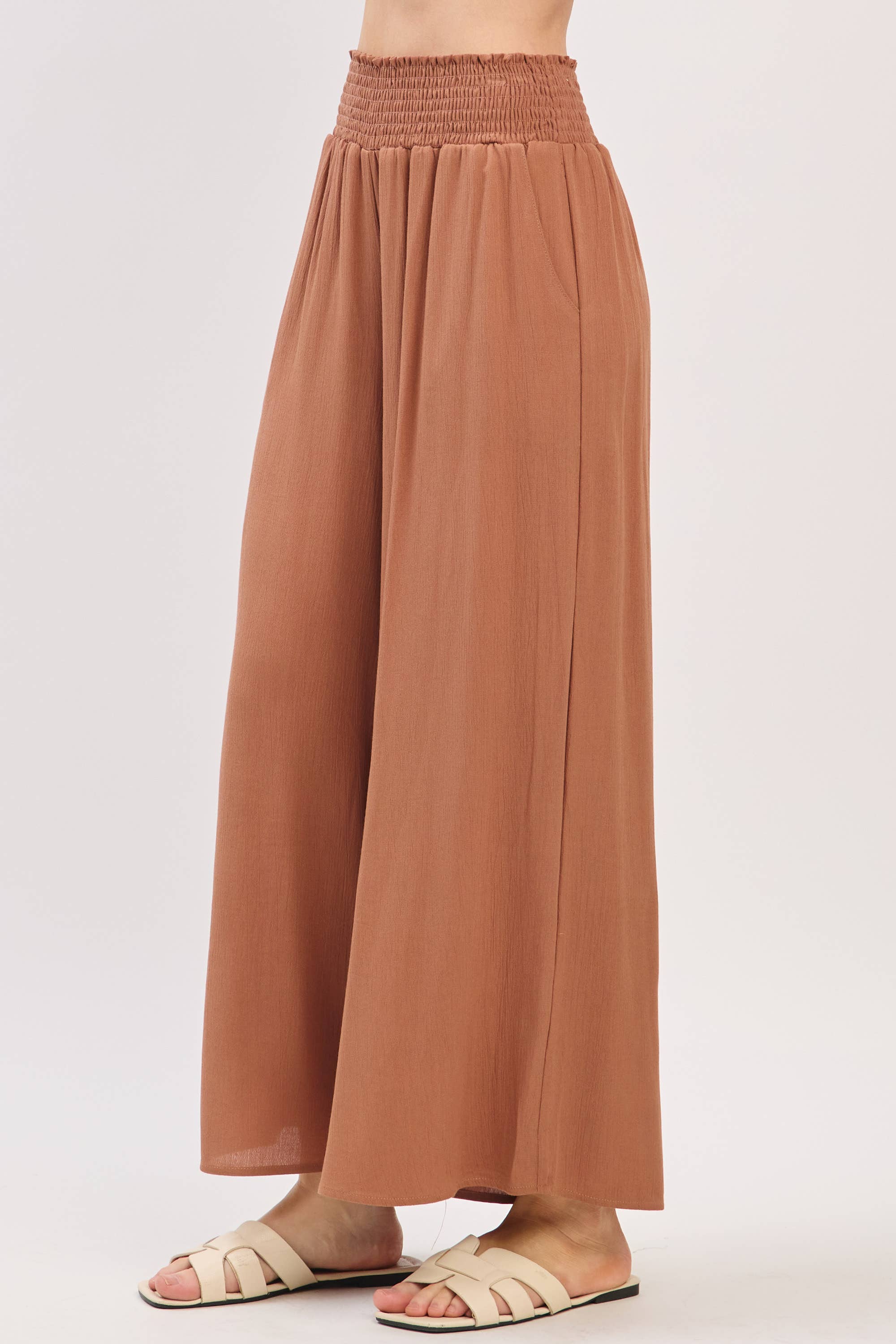Waist Smocked Wide Leg Pants
