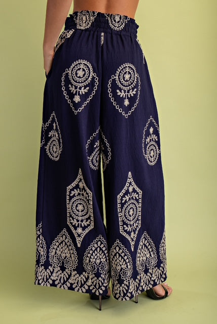 Metallic Embroidered Wide Leg Pants