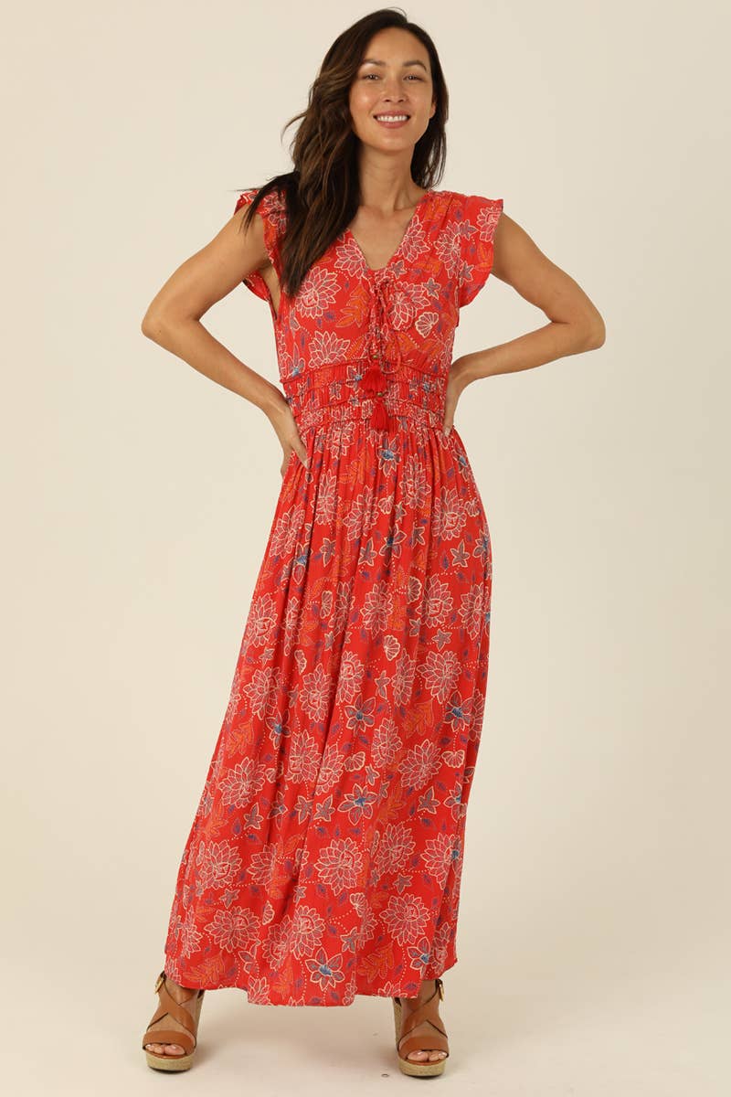 Flutter Sleeve Tassel Maxi Dress