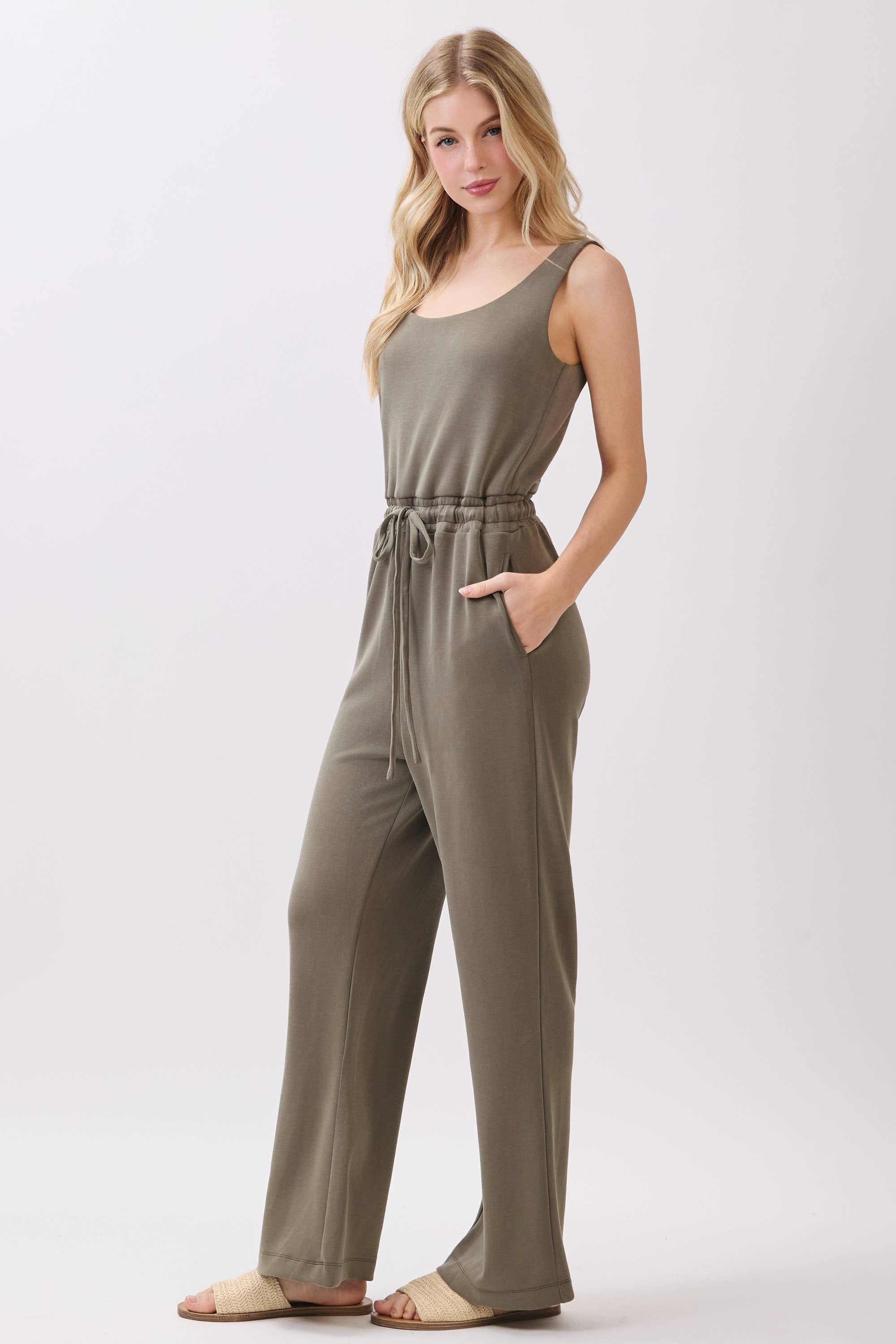 U Back Tie Waist Jumpsuit
