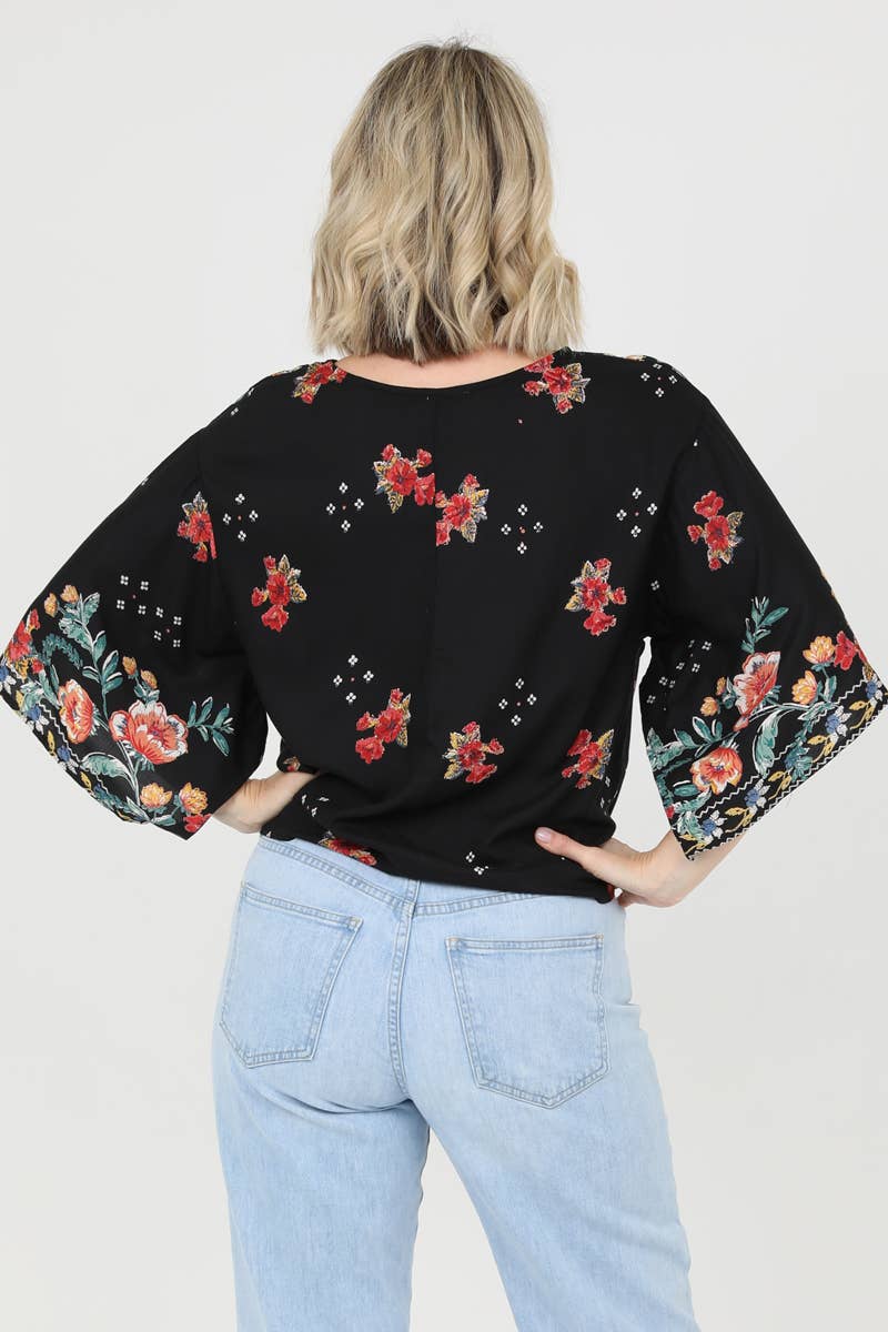 Floral Tie Hem Blouse