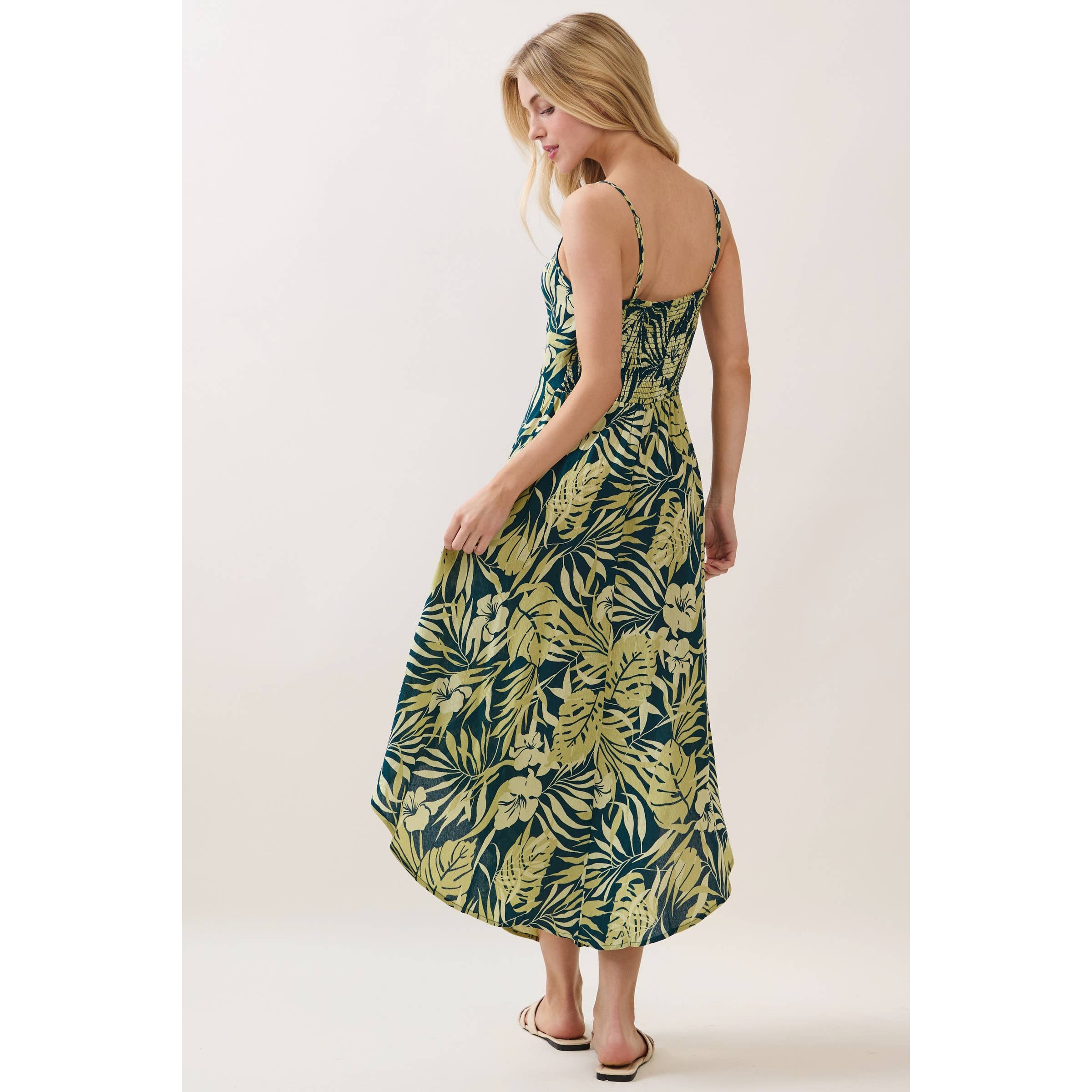 Tropical Ruche Bodice Midi Dress
