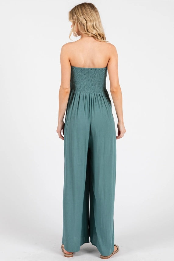Smocked Tube Tie Jumpsuit