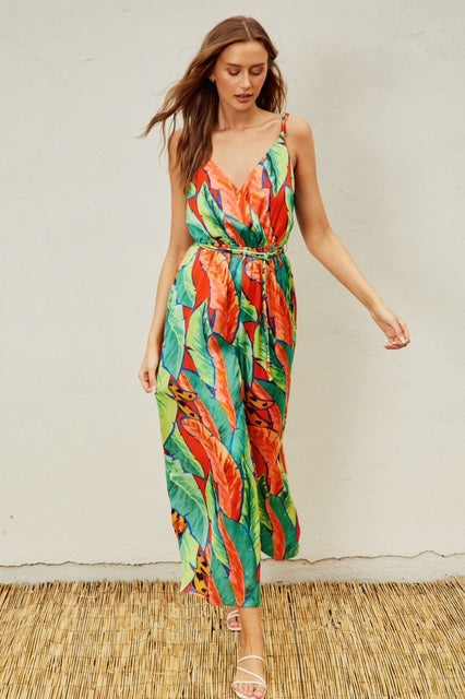 Colorful Tropical Silky Jumpsuit