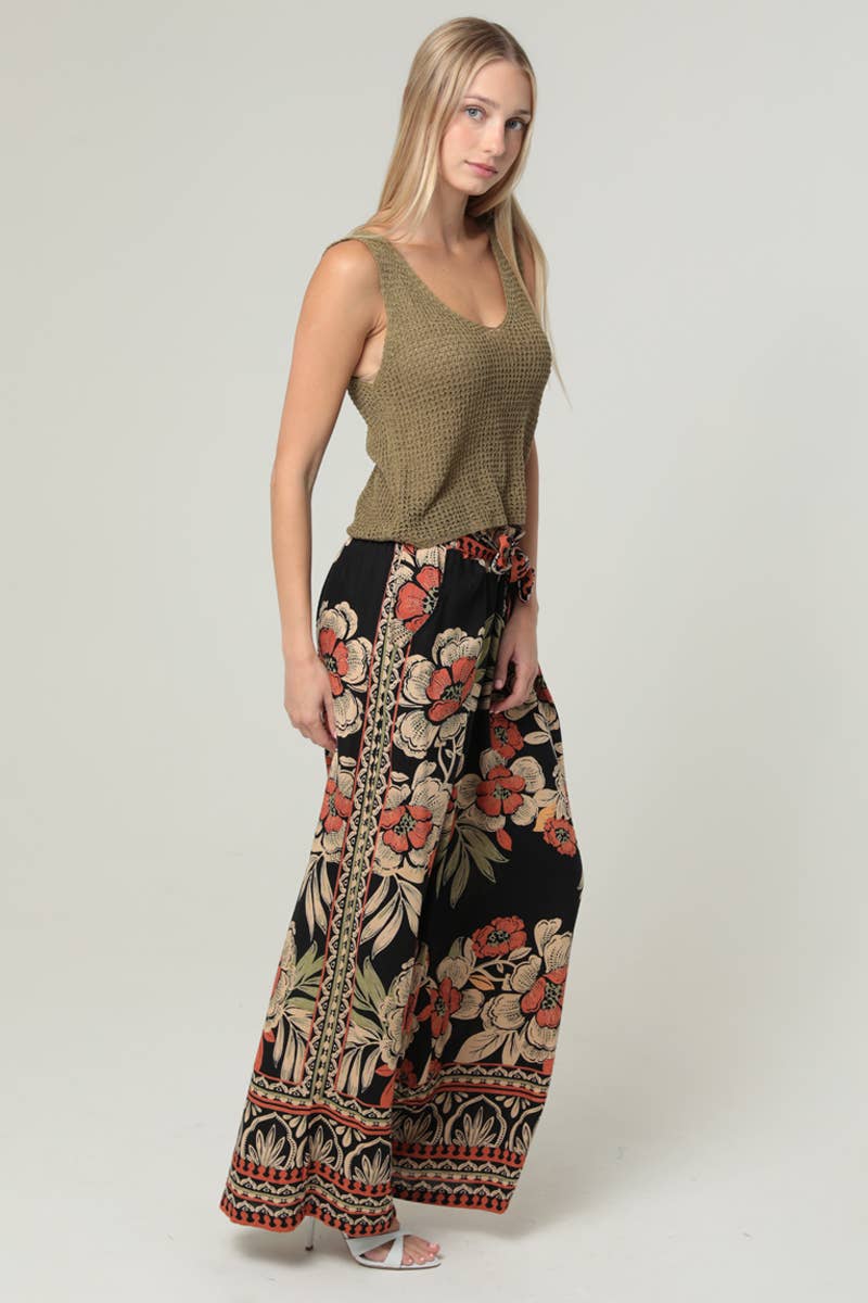 Floral Printed Tie Waist Pants