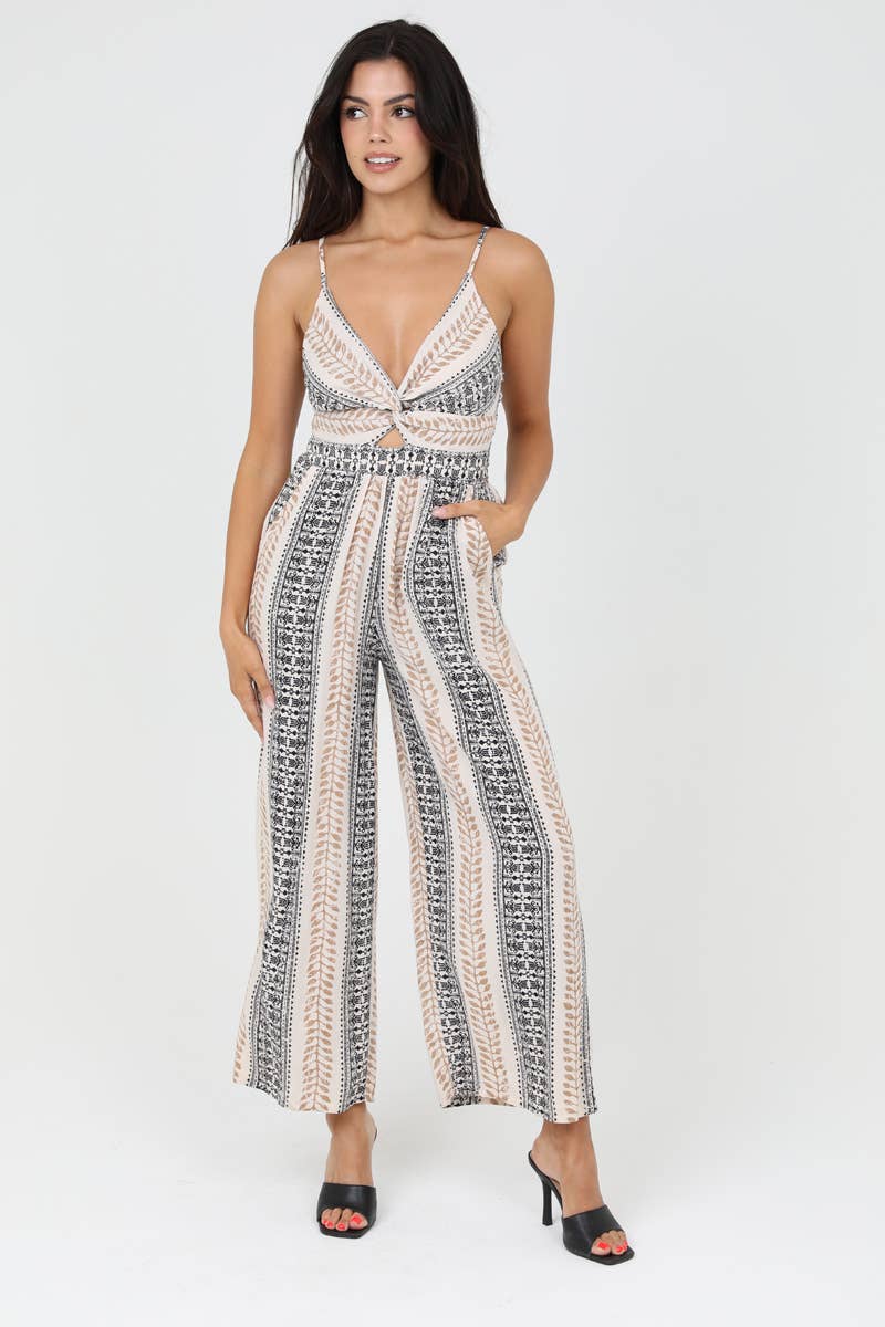 Boho Striped Twist Front Jumpsuit