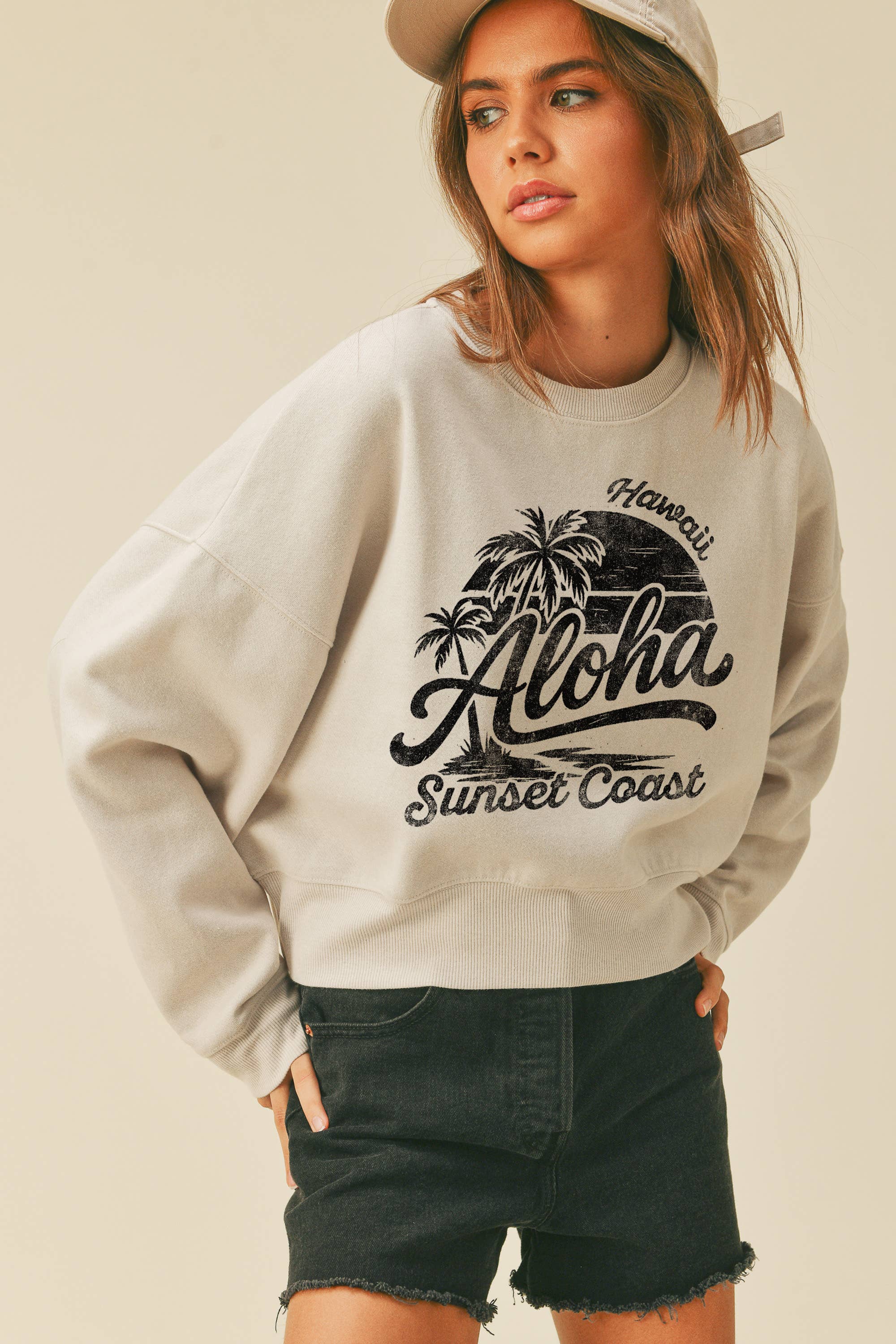 Aloha Sunset Coast Cropped Long Sleeve Sweatshirt
