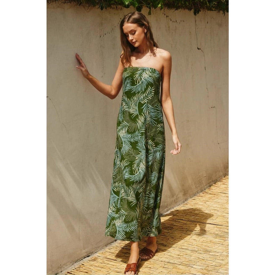 Palm Print Tie Back Maxi Dress