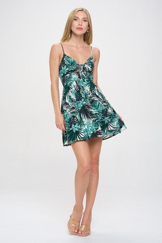 Tropical Tie Front Mini Dress (2 colors) (PRE-ORDER ONLY)