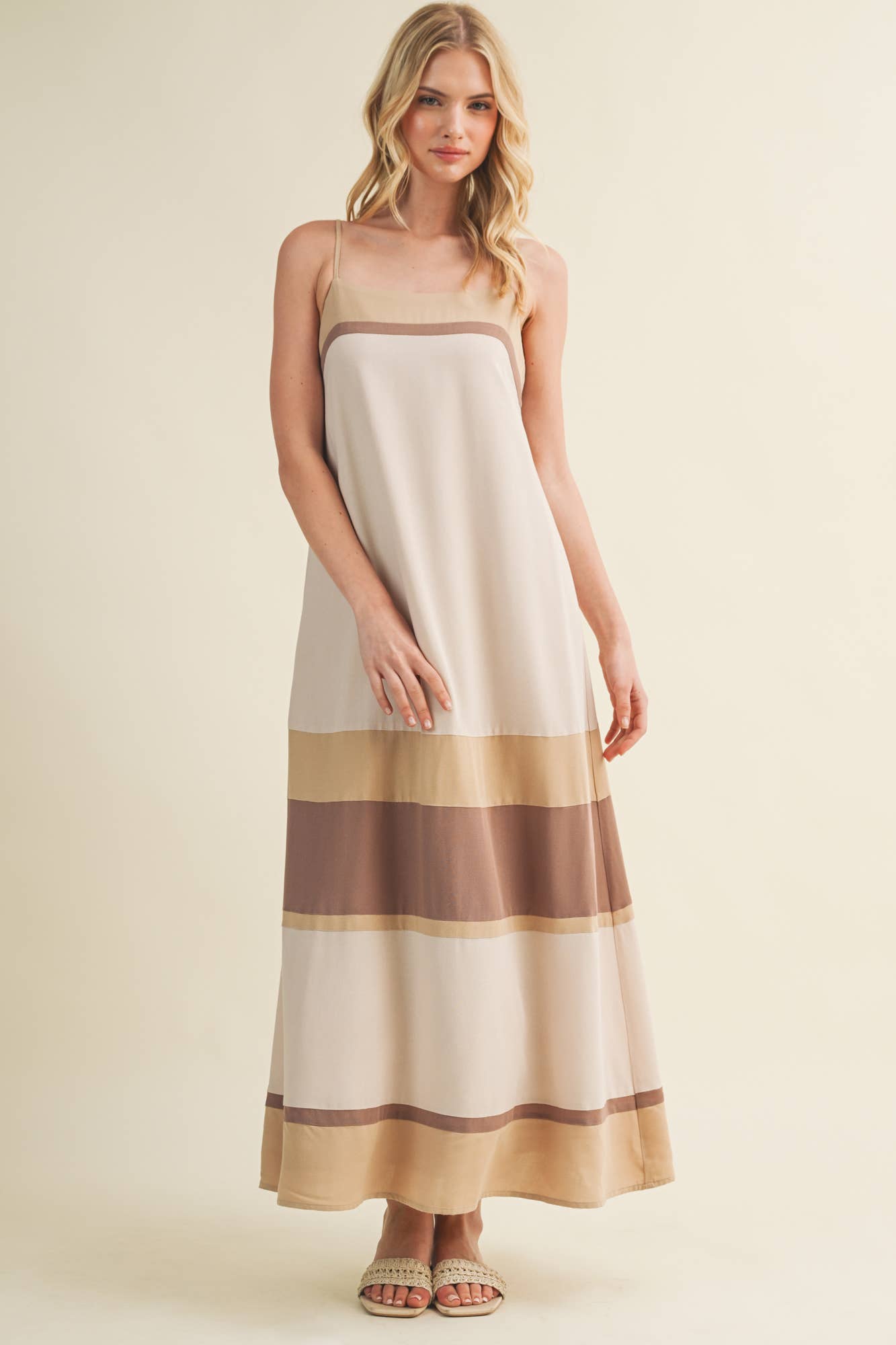 Color Blocked Straight Neck Maxi Dress