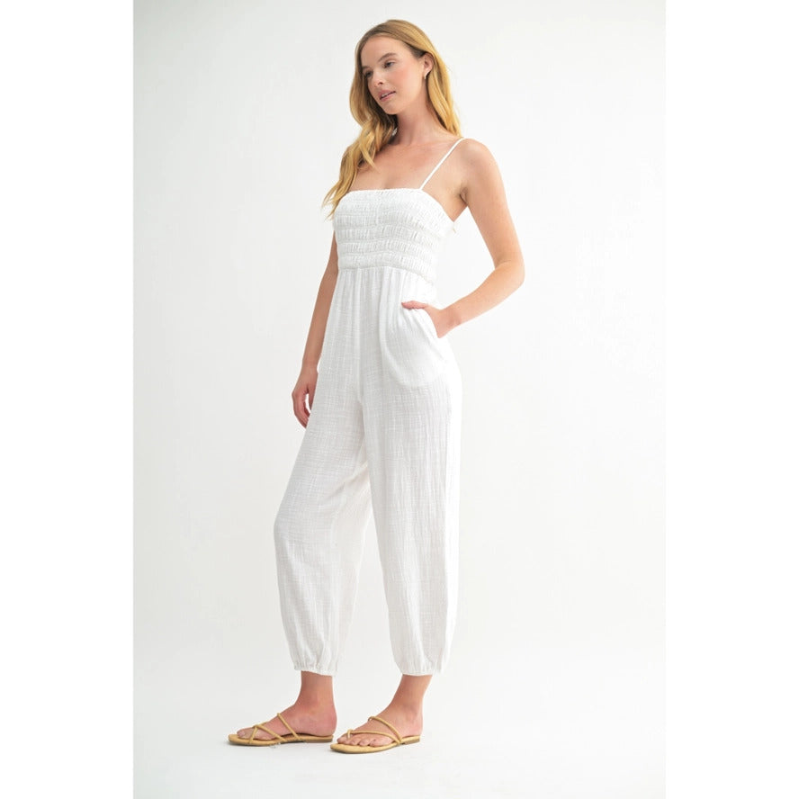 Gauze Smocked Jogger Jumpsuit