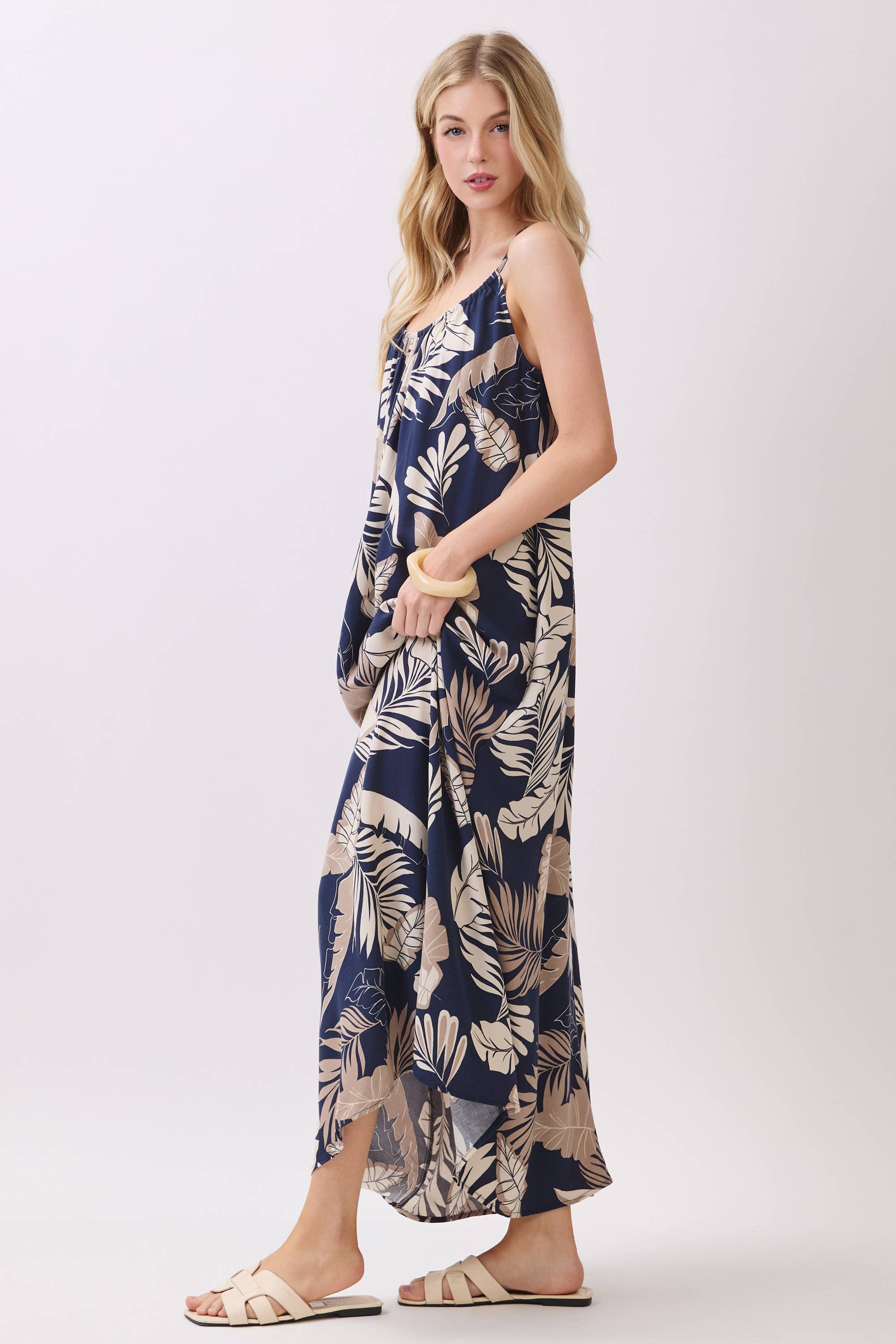 Tropical Adjustable Tie Back Maxi Dress