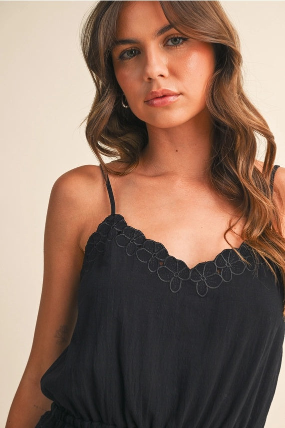 Embroidered Trim Romper
