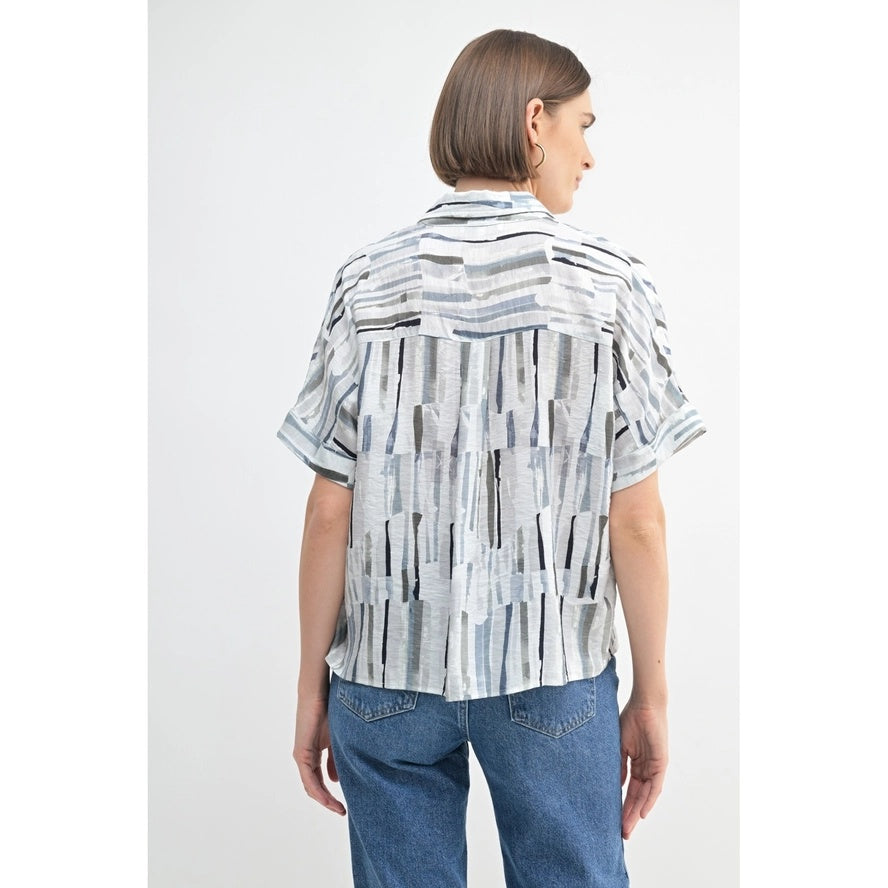 Abstract S/S Button Up Top